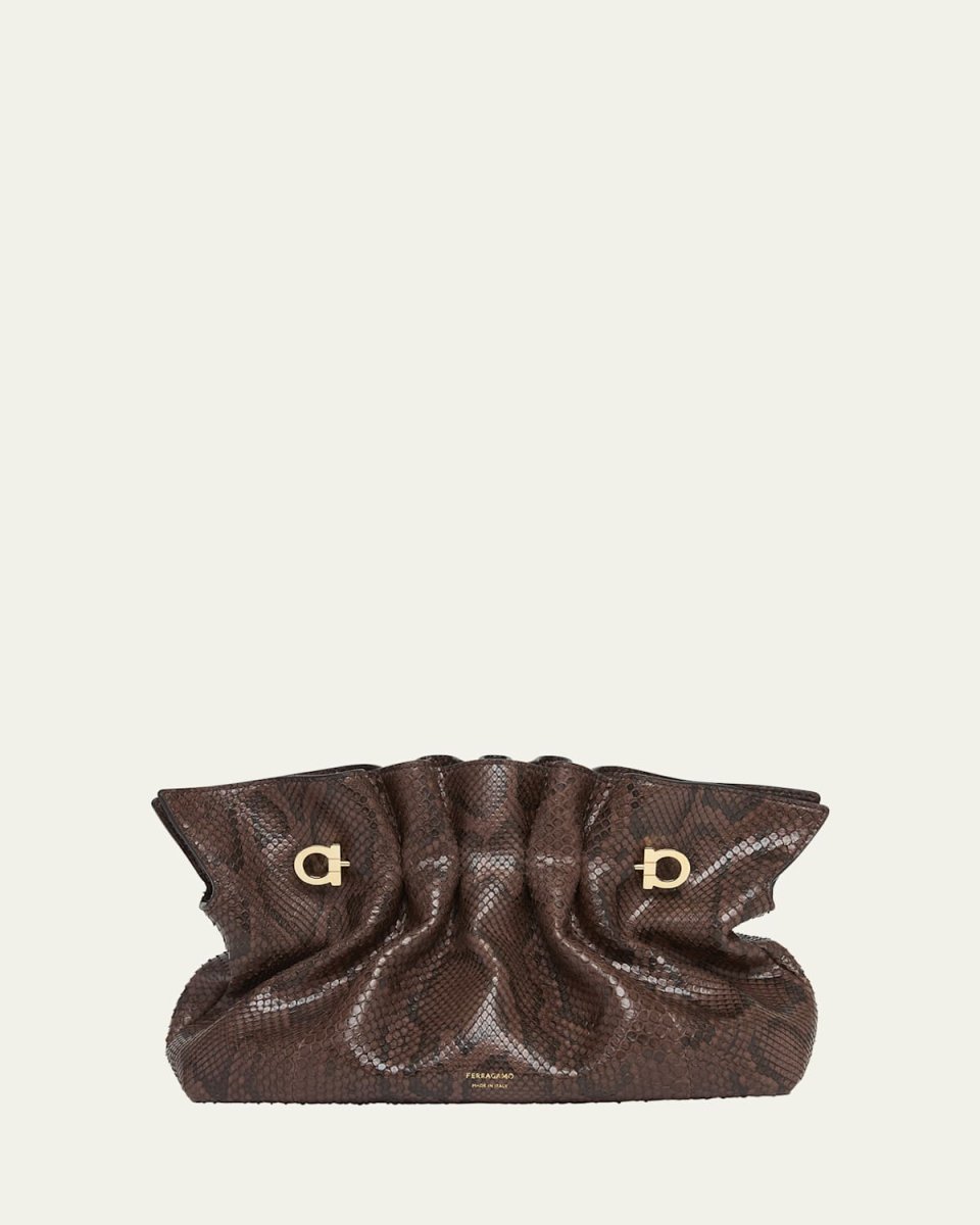 Small Piercing Python-Embossed Shoulder Bag